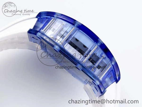 MultiPurpose RM53-02 BLUE TRANSPARENT TOURBILLON RMF BEST EDITION SKELETON DIAL ON WHITE RUBBER STRAP V 9313