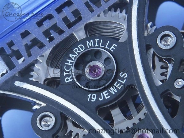 MultiPurpose RM53-02 BLUE TRANSPARENT TOURBILLON RMF BEST EDITION SKELETON DIAL ON WHITE RUBBER STRAP V 9313
