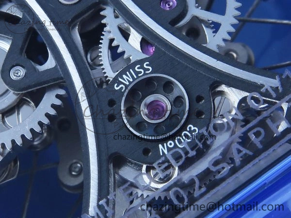 MultiPurpose RM53-02 BLUE TRANSPARENT TOURBILLON RMF BEST EDITION SKELETON DIAL ON WHITE RUBBER STRAP V 9313