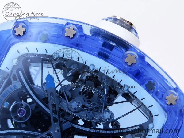 MultiPurpose RM53-02 BLUE TRANSPARENT TOURBILLON RMF BEST EDITION SKELETON DIAL ON WHITE RUBBER STRAP V 9313