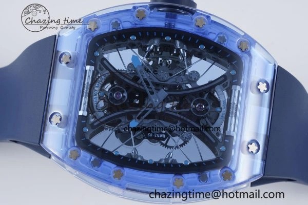 RM53-02 Blue Transparent Tourbillon RMF Best Edition Skeleton Dial on Blue Rubber Strap OnTrend 9343