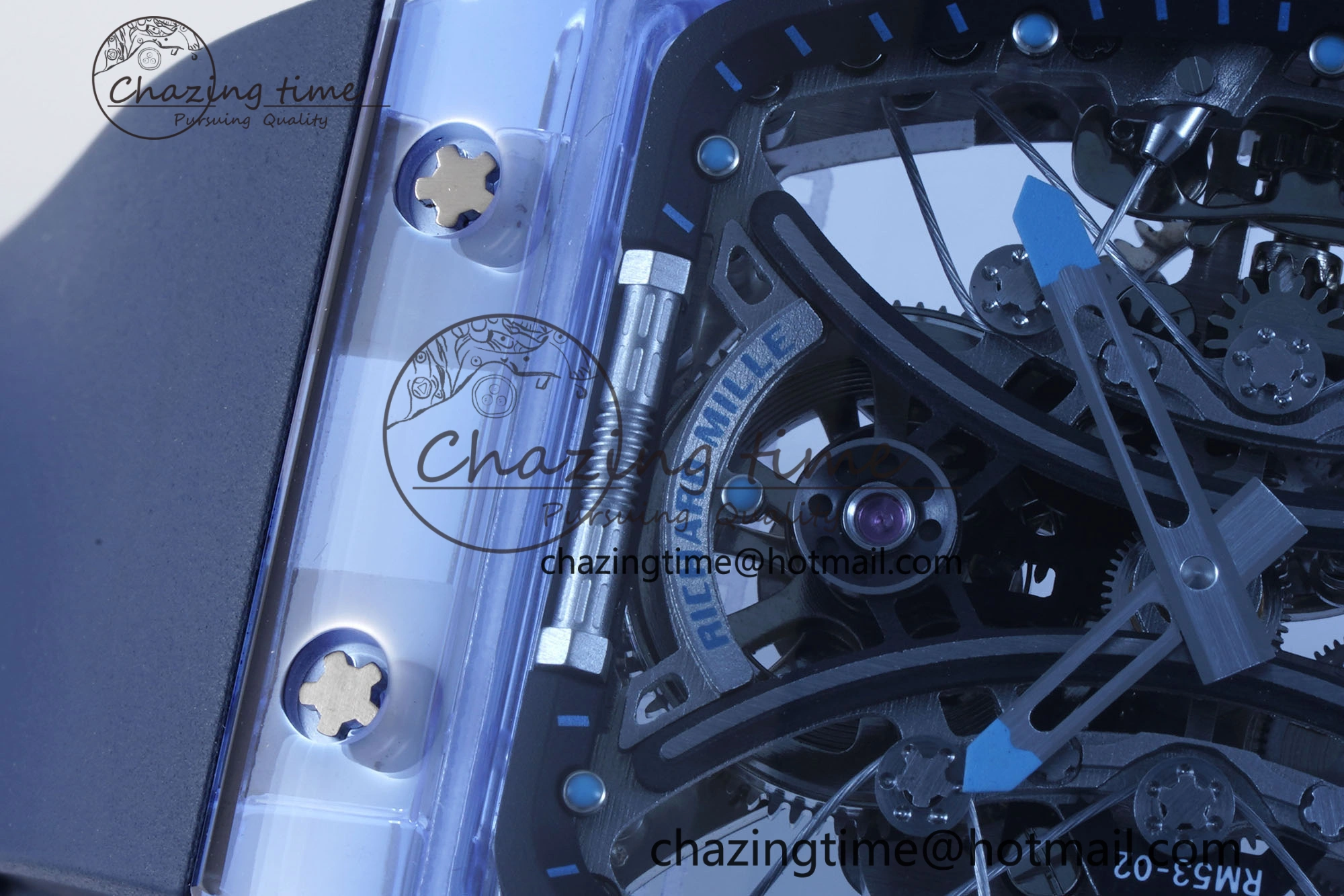 RM53-02 Blue Transparent Tourbillon RMF Best Edition Skeleton Dial on Blue Rubber Strap OnTrend 9343