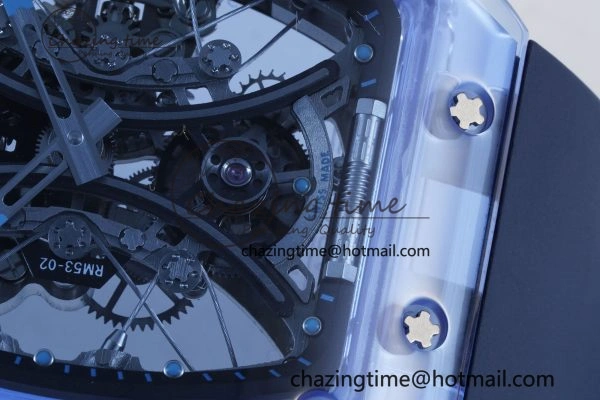 RM53-02 Blue Transparent Tourbillon RMF Best Edition Skeleton Dial on Blue Rubber Strap OnTrend 9343
