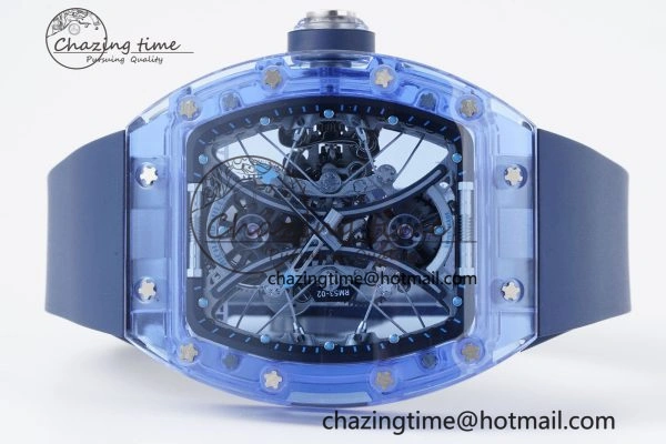 RM53-02 Blue Transparent Tourbillon RMF Best Edition Skeleton Dial on Blue Rubber Strap OnTrend 9343