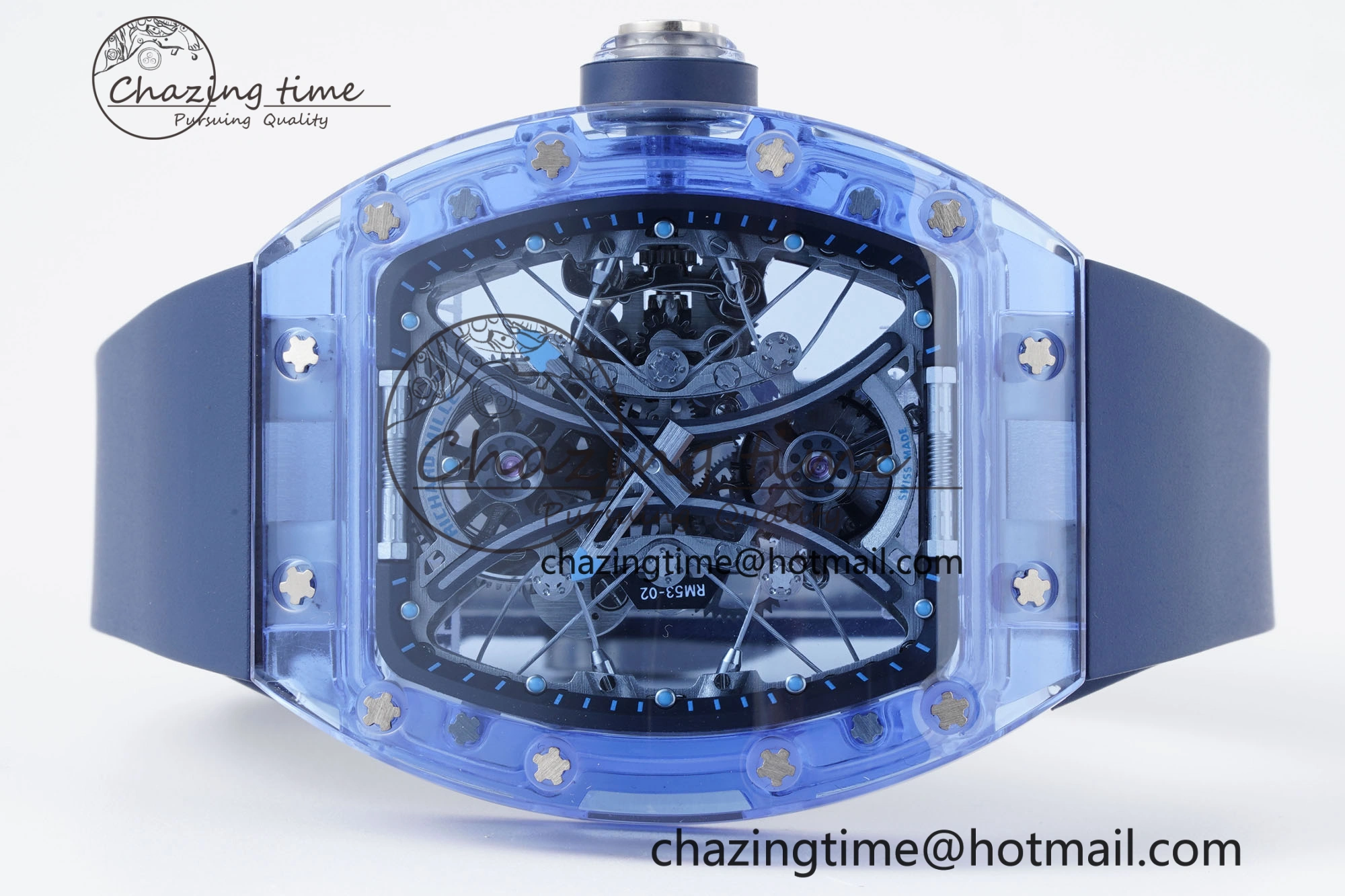 RM53-02 Blue Transparent Tourbillon RMF Best Edition Skeleton Dial on Blue Rubber Strap OnTrend 9343