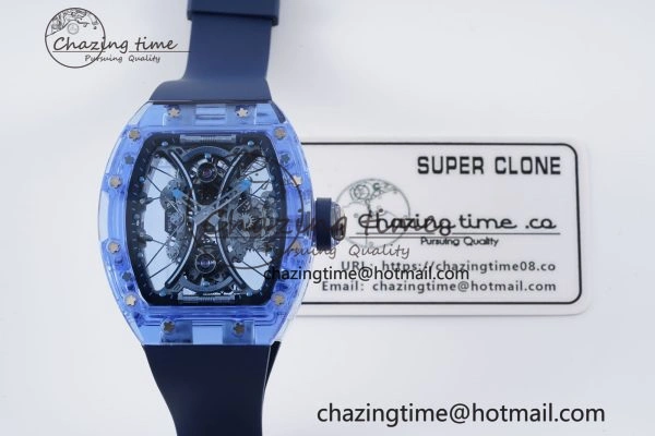 RM53-02 Blue Transparent Tourbillon RMF Best Edition Skeleton Dial on Blue Rubber Strap OnTrend 9343