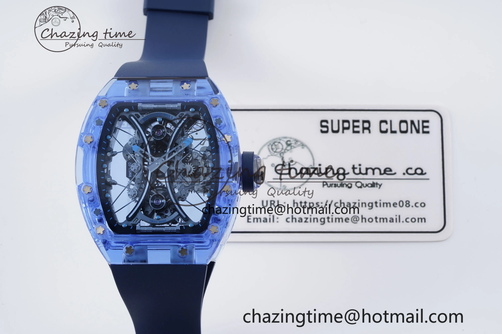 RM53-02 Blue Transparent Tourbillon RMF Best Edition Skeleton Dial on Blue Rubber Strap OnTrend 9343