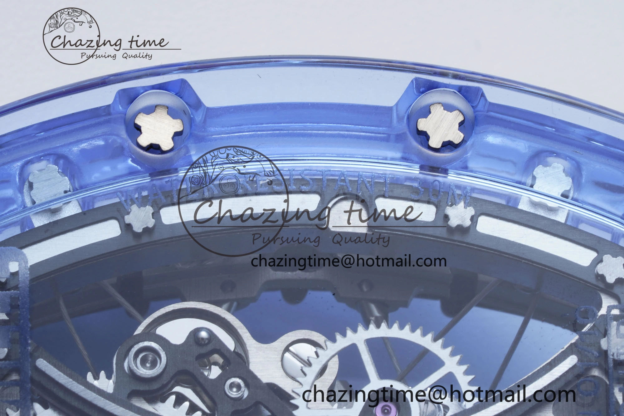 RM53-02 Blue Transparent Tourbillon RMF Best Edition Skeleton Dial on Blue Rubber Strap OnTrend 9343