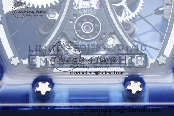 RM53-02 Blue Transparent Tourbillon RMF Best Edition Skeleton Dial on Blue Rubber Strap OnTrend 9343