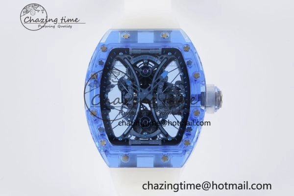 Affordable RM53-02 Blue Transparent Tourbillon RMF Best Edition Skeleton Dial on Transparent Rubber Strap 9342