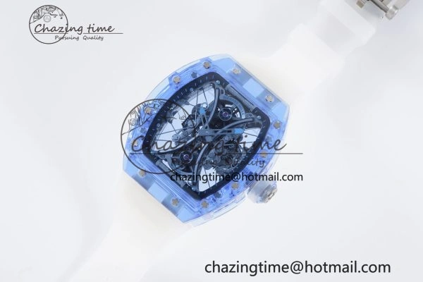 Affordable RM53-02 Blue Transparent Tourbillon RMF Best Edition Skeleton Dial on Transparent Rubber Strap 9342