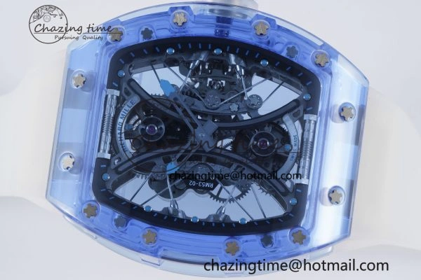 Affordable RM53-02 Blue Transparent Tourbillon RMF Best Edition Skeleton Dial on Transparent Rubber Strap 9342