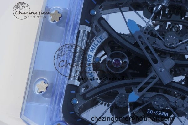 Affordable RM53-02 Blue Transparent Tourbillon RMF Best Edition Skeleton Dial on Transparent Rubber Strap 9342