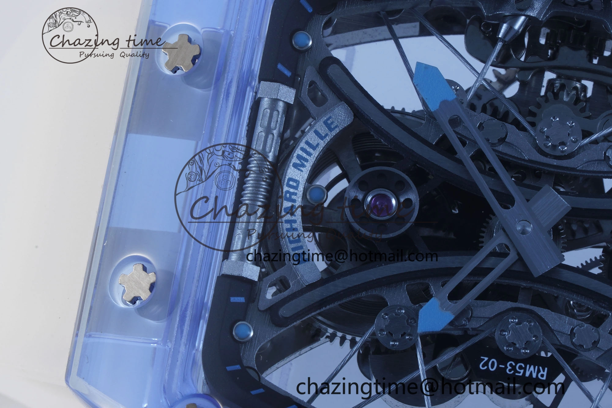 Affordable RM53-02 Blue Transparent Tourbillon RMF Best Edition Skeleton Dial on Transparent Rubber Strap 9342