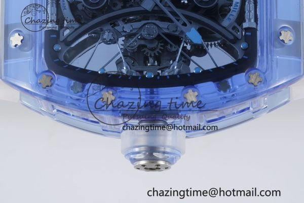 Affordable RM53-02 Blue Transparent Tourbillon RMF Best Edition Skeleton Dial on Transparent Rubber Strap 9342