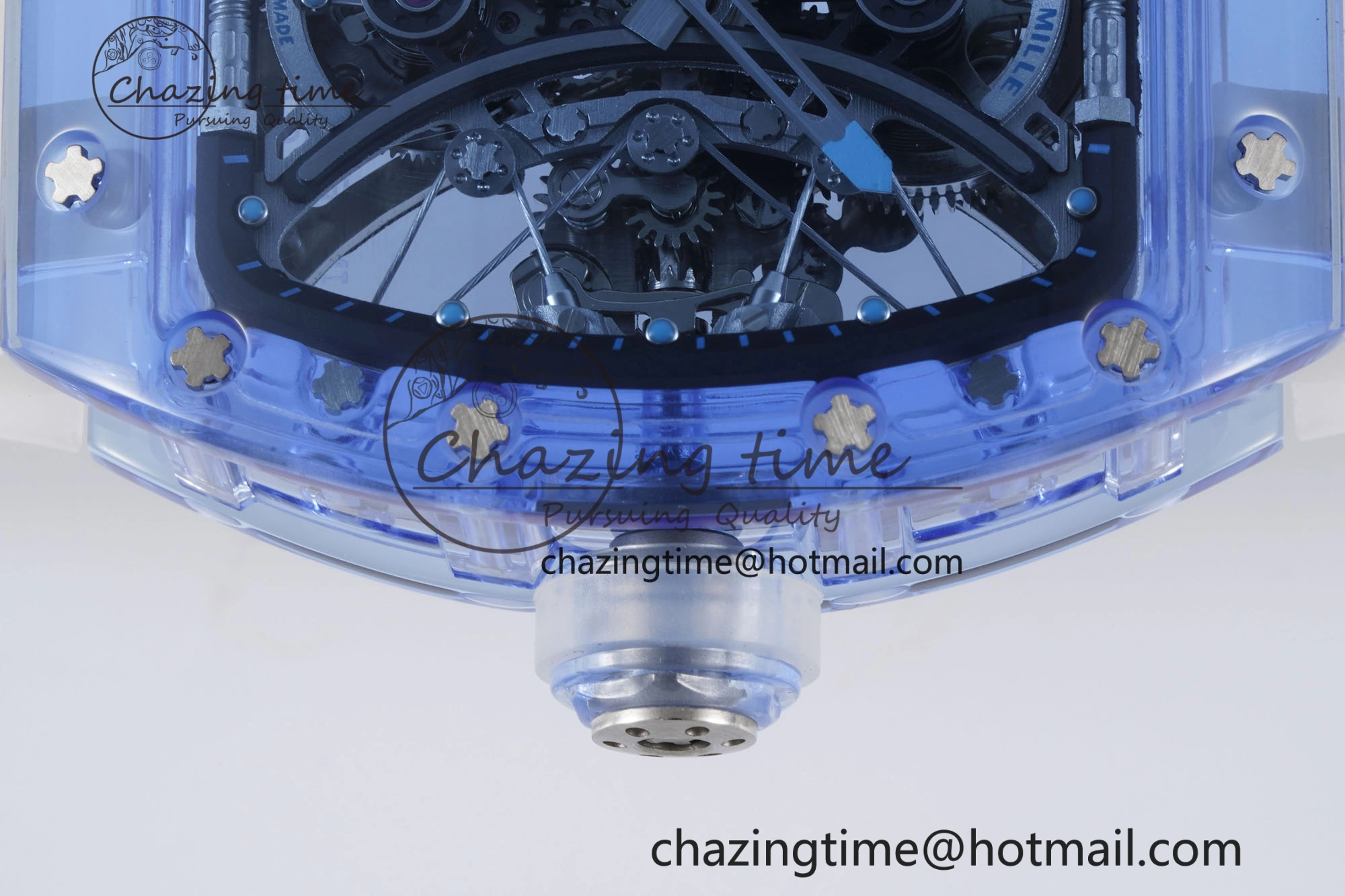 Affordable RM53-02 Blue Transparent Tourbillon RMF Best Edition Skeleton Dial on Transparent Rubber Strap 9342