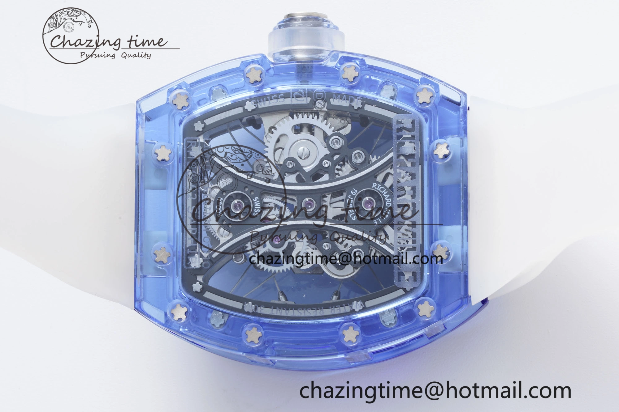 Affordable RM53-02 Blue Transparent Tourbillon RMF Best Edition Skeleton Dial on Transparent Rubber Strap 9342