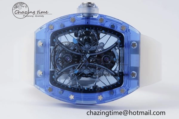Affordable RM53-02 Blue Transparent Tourbillon RMF Best Edition Skeleton Dial on Transparent Rubber Strap 9342