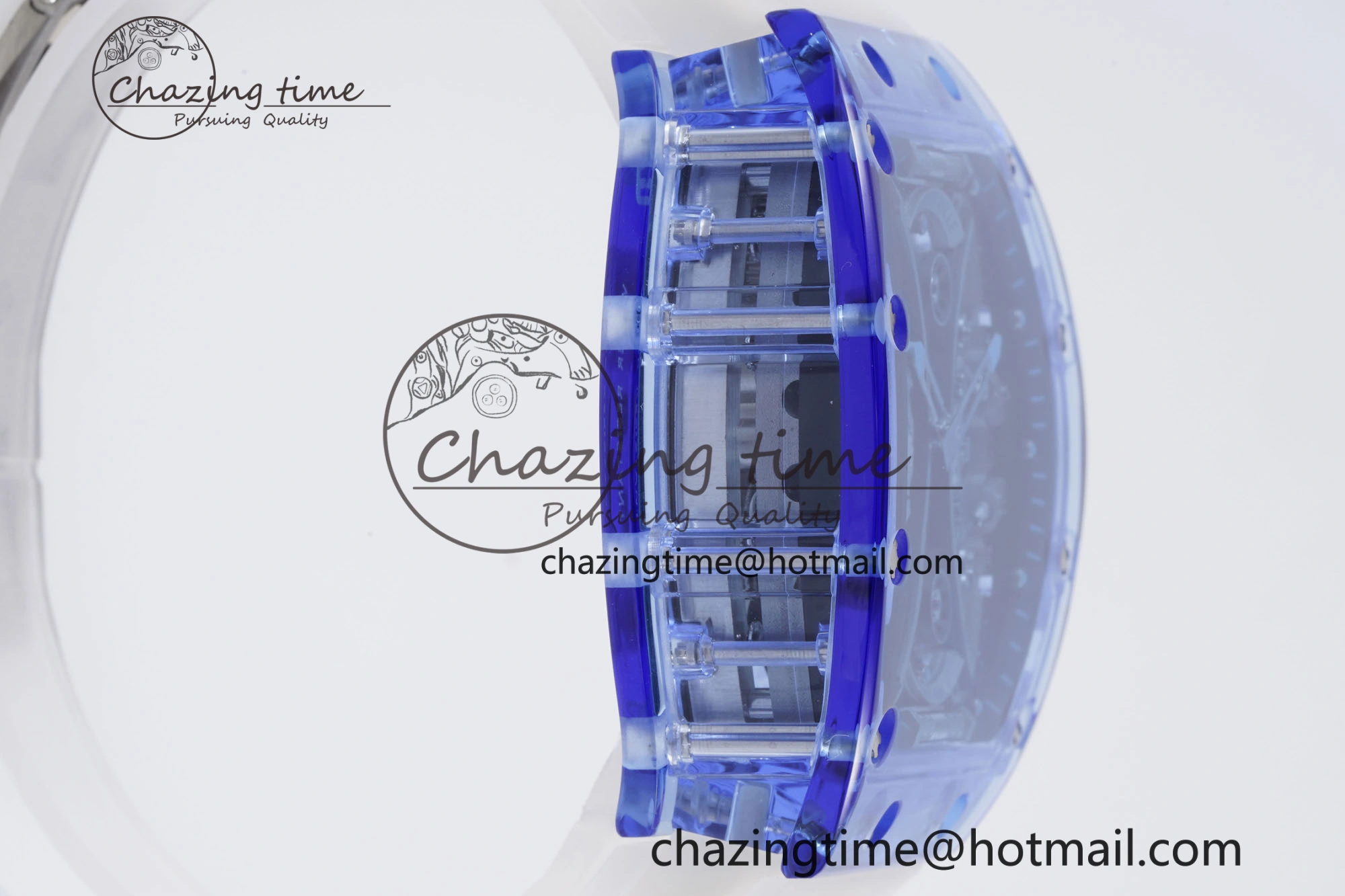 Affordable RM53-02 Blue Transparent Tourbillon RMF Best Edition Skeleton Dial on Transparent Rubber Strap 9342