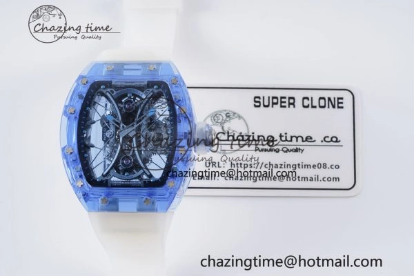 Affordable RM53-02 Blue Transparent Tourbillon RMF Best Edition Skeleton Dial on Transparent Rubber Strap 9342