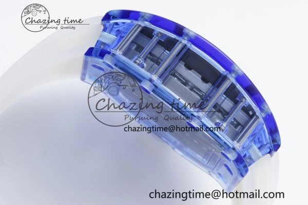 Affordable RM53-02 Blue Transparent Tourbillon RMF Best Edition Skeleton Dial on Transparent Rubber Strap 9342