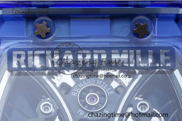 Affordable RM53-02 Blue Transparent Tourbillon RMF Best Edition Skeleton Dial on Transparent Rubber Strap 9342