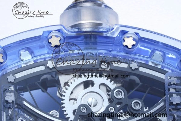 Affordable RM53-02 Blue Transparent Tourbillon RMF Best Edition Skeleton Dial on Transparent Rubber Strap 9342