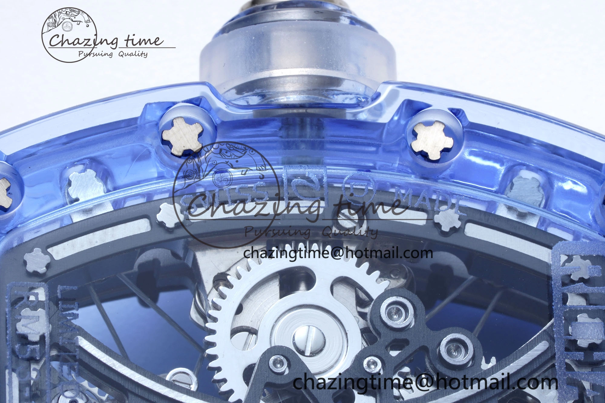 Affordable RM53-02 Blue Transparent Tourbillon RMF Best Edition Skeleton Dial on Transparent Rubber Strap 9342