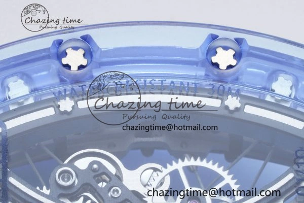 Affordable RM53-02 Blue Transparent Tourbillon RMF Best Edition Skeleton Dial on Transparent Rubber Strap 9342