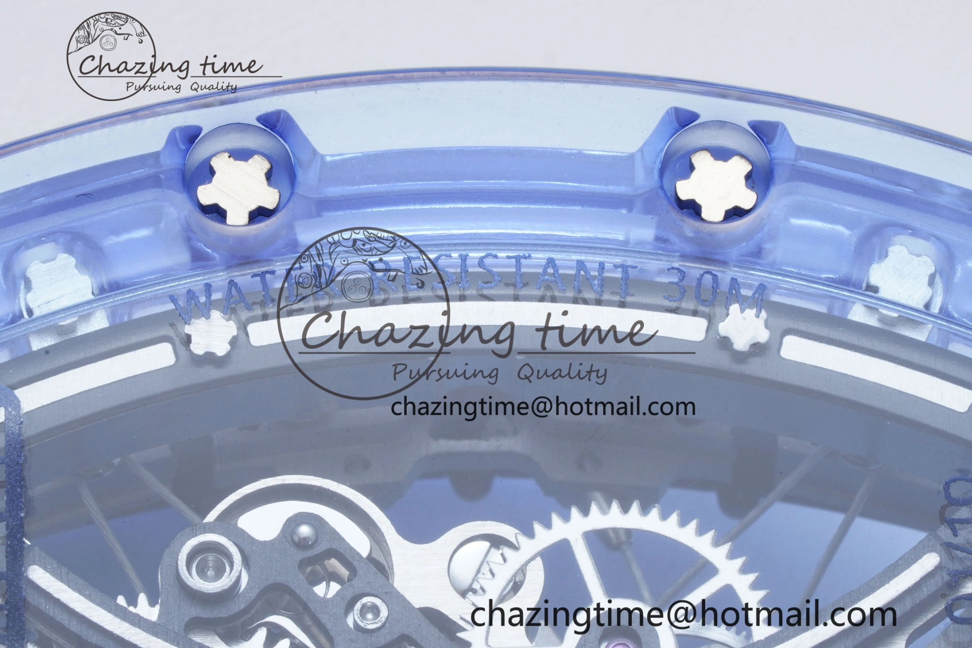Affordable RM53-02 Blue Transparent Tourbillon RMF Best Edition Skeleton Dial on Transparent Rubber Strap 9342