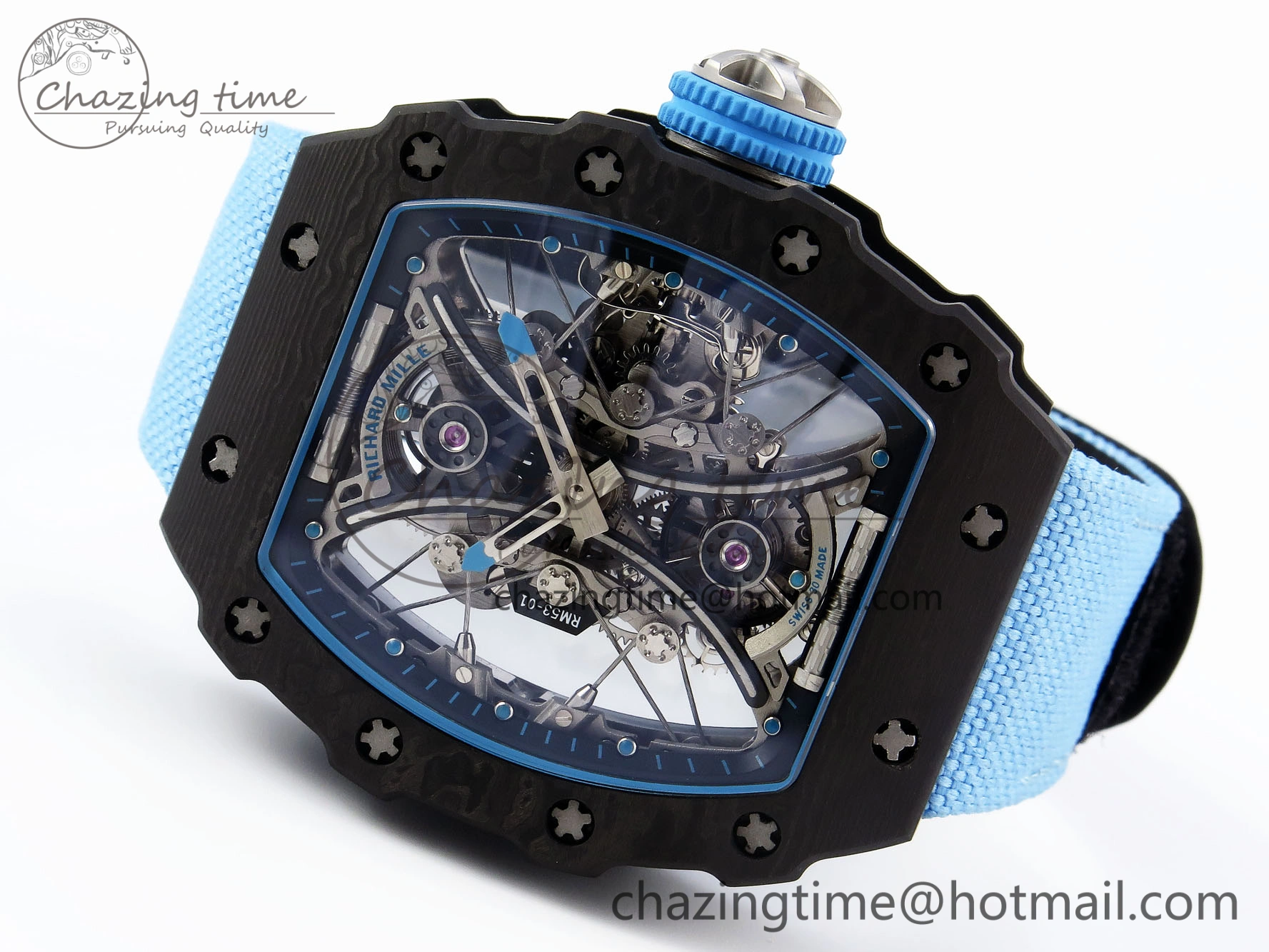 RM53-02 TOURBILLON CARBON RMF BEST EDITION SKELETON DIAL ON BLUE NYLON STRAP Comfortable 9312