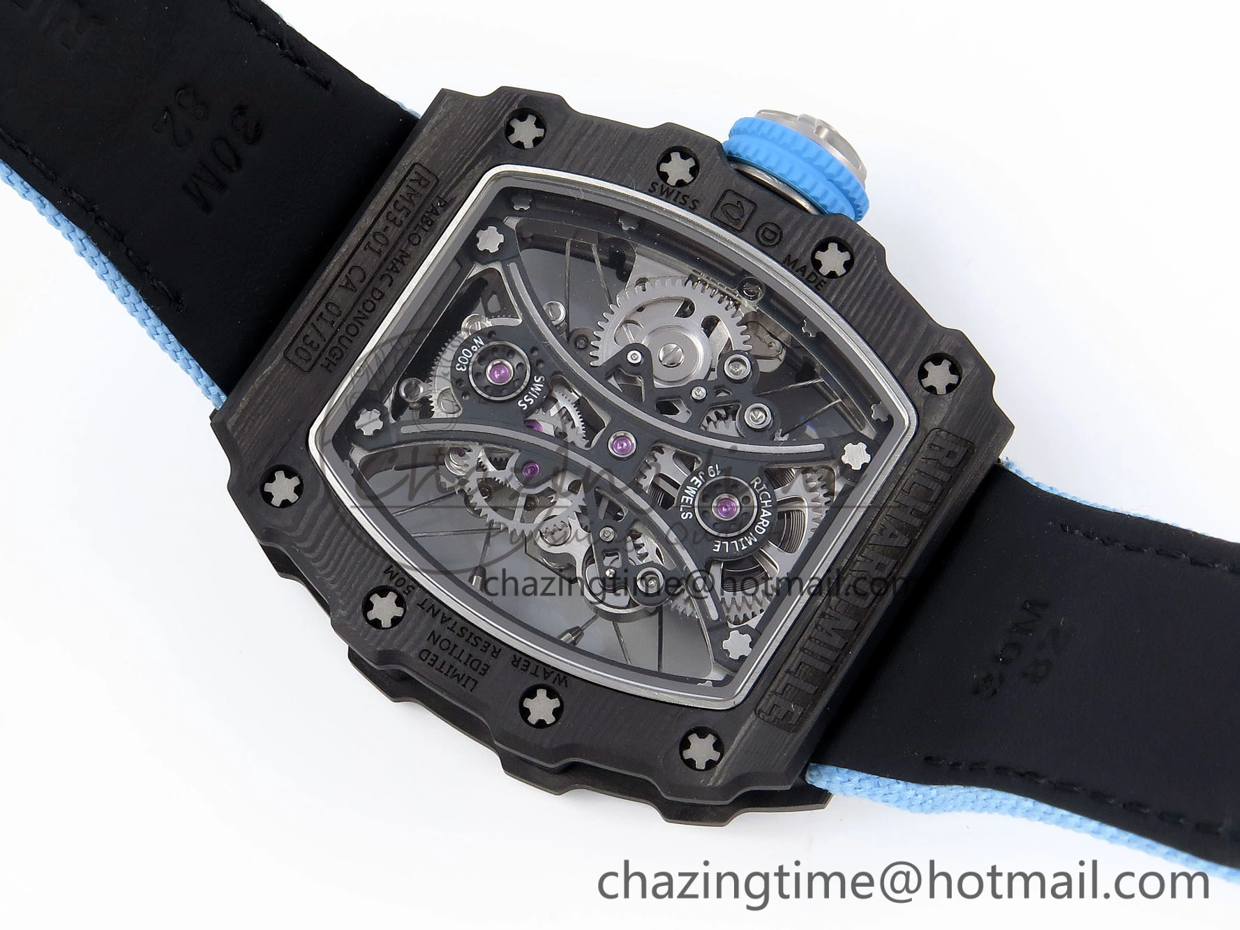 RM53-02 TOURBILLON CARBON RMF BEST EDITION SKELETON DIAL ON BLUE NYLON STRAP Comfortable 9312