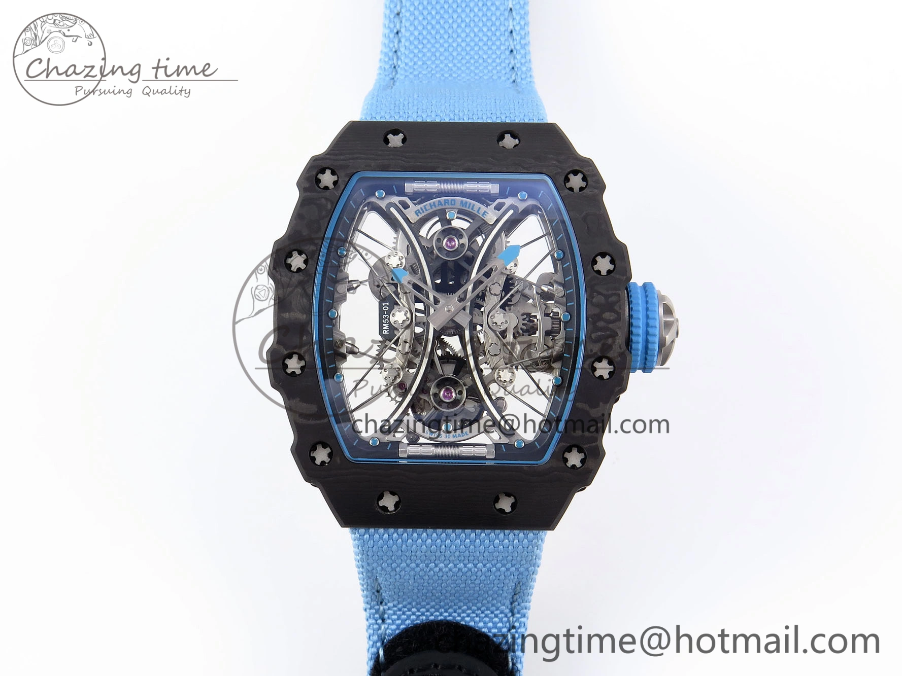 RM53-02 TOURBILLON CARBON RMF BEST EDITION SKELETON DIAL ON BLUE NYLON STRAP Comfortable 9312