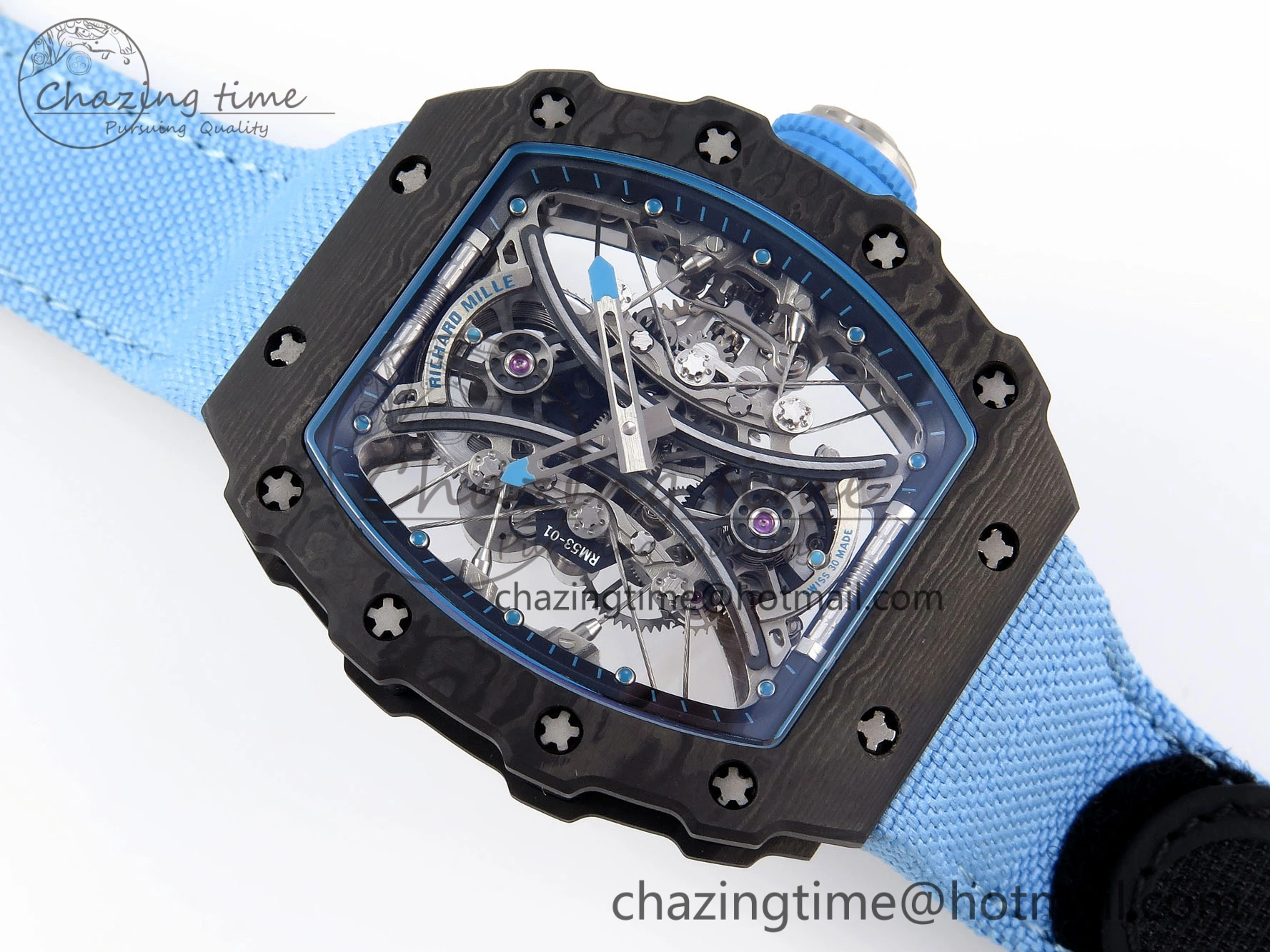 RM53-02 TOURBILLON CARBON RMF BEST EDITION SKELETON DIAL ON BLUE NYLON STRAP Comfortable 9312