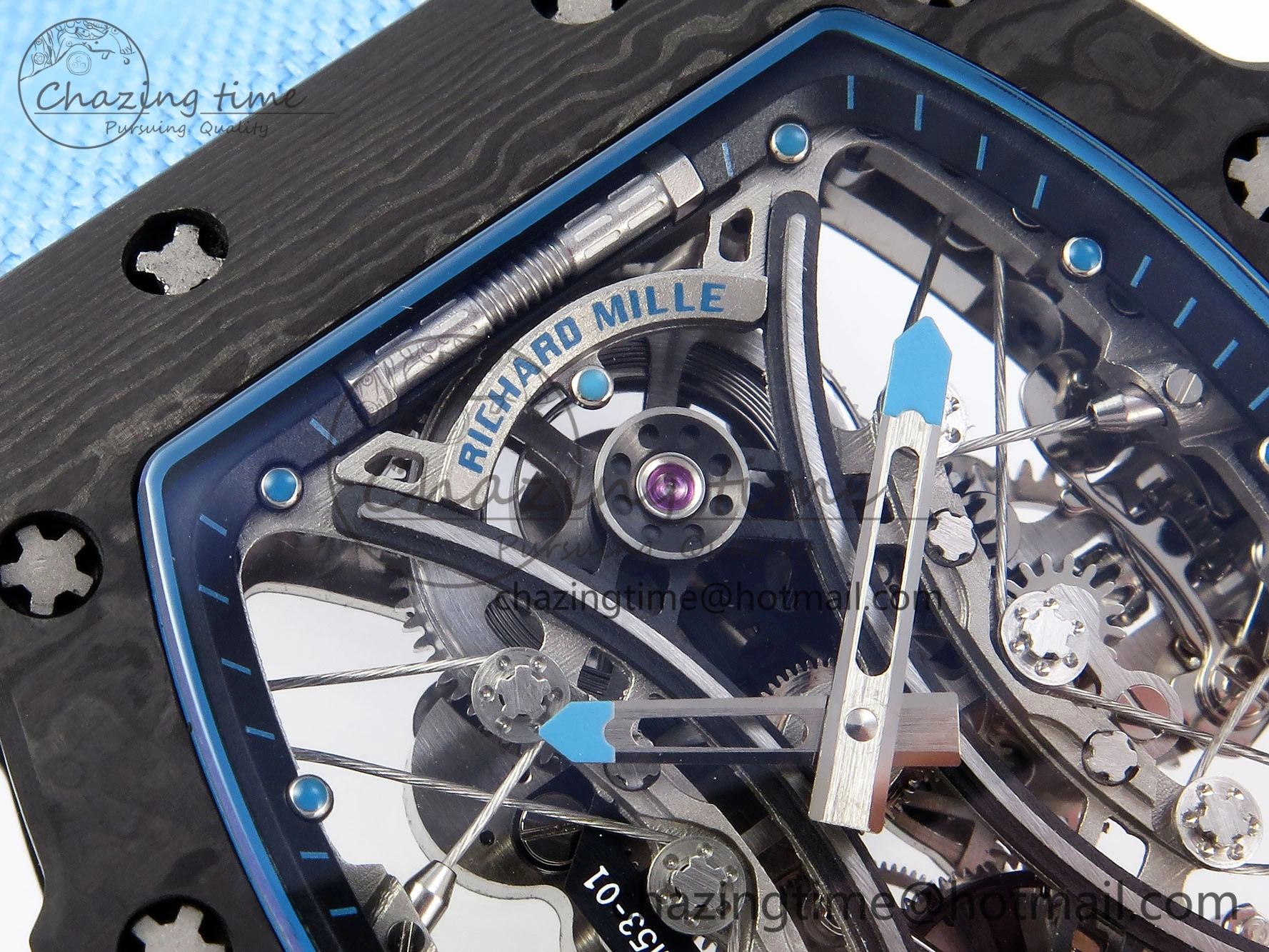 RM53-02 TOURBILLON CARBON RMF BEST EDITION SKELETON DIAL ON BLUE NYLON STRAP Comfortable 9312