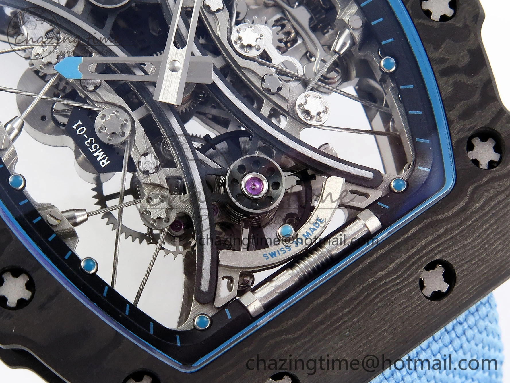 RM53-02 TOURBILLON CARBON RMF BEST EDITION SKELETON DIAL ON BLUE NYLON STRAP Comfortable 9312