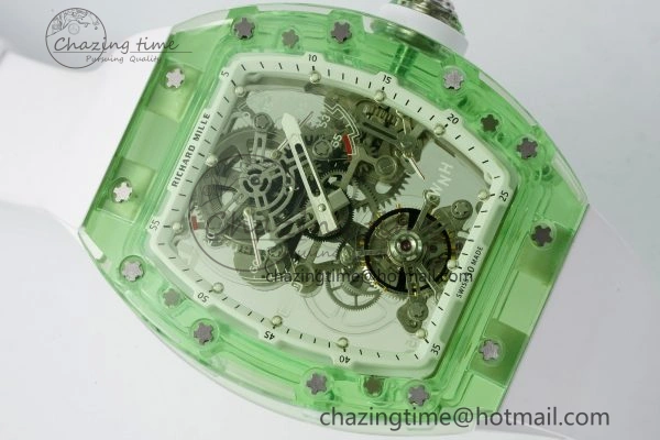 Durable RM56-01 Green Transparent Tourbillon RMF Best Edition Skeleton Dial on White Rubber Strap 9374