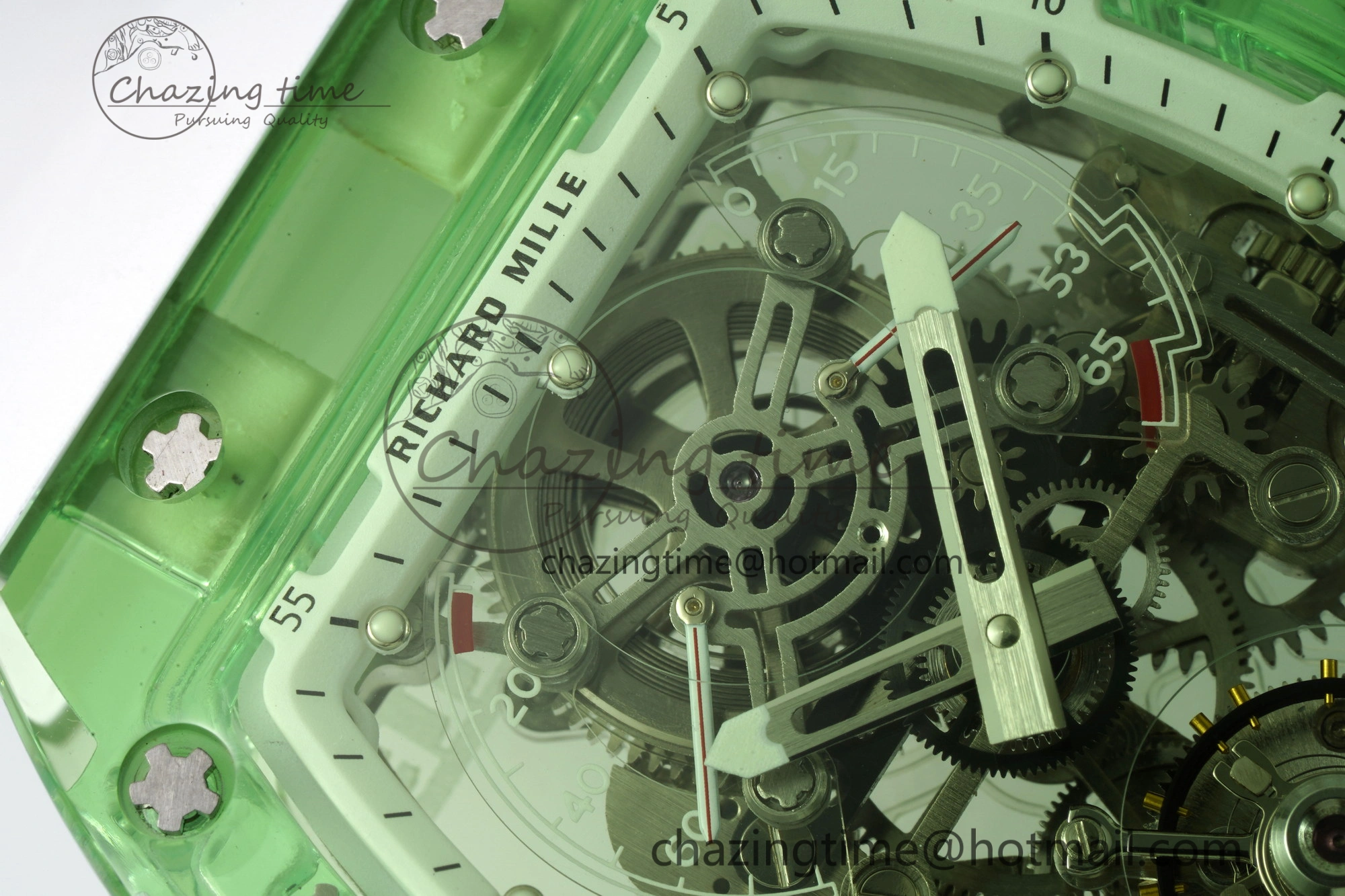Durable RM56-01 Green Transparent Tourbillon RMF Best Edition Skeleton Dial on White Rubber Strap 9374