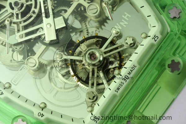 Durable RM56-01 Green Transparent Tourbillon RMF Best Edition Skeleton Dial on White Rubber Strap 9374