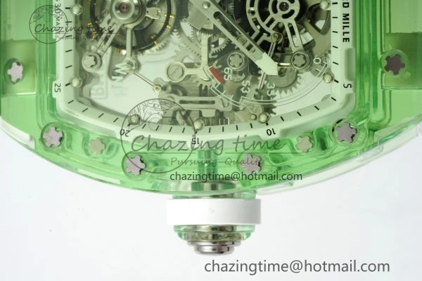 Durable RM56-01 Green Transparent Tourbillon RMF Best Edition Skeleton Dial on White Rubber Strap 9374