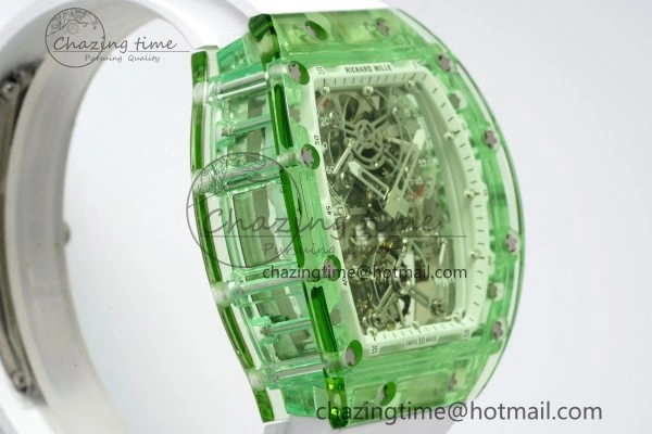 Durable RM56-01 Green Transparent Tourbillon RMF Best Edition Skeleton Dial on White Rubber Strap 9374