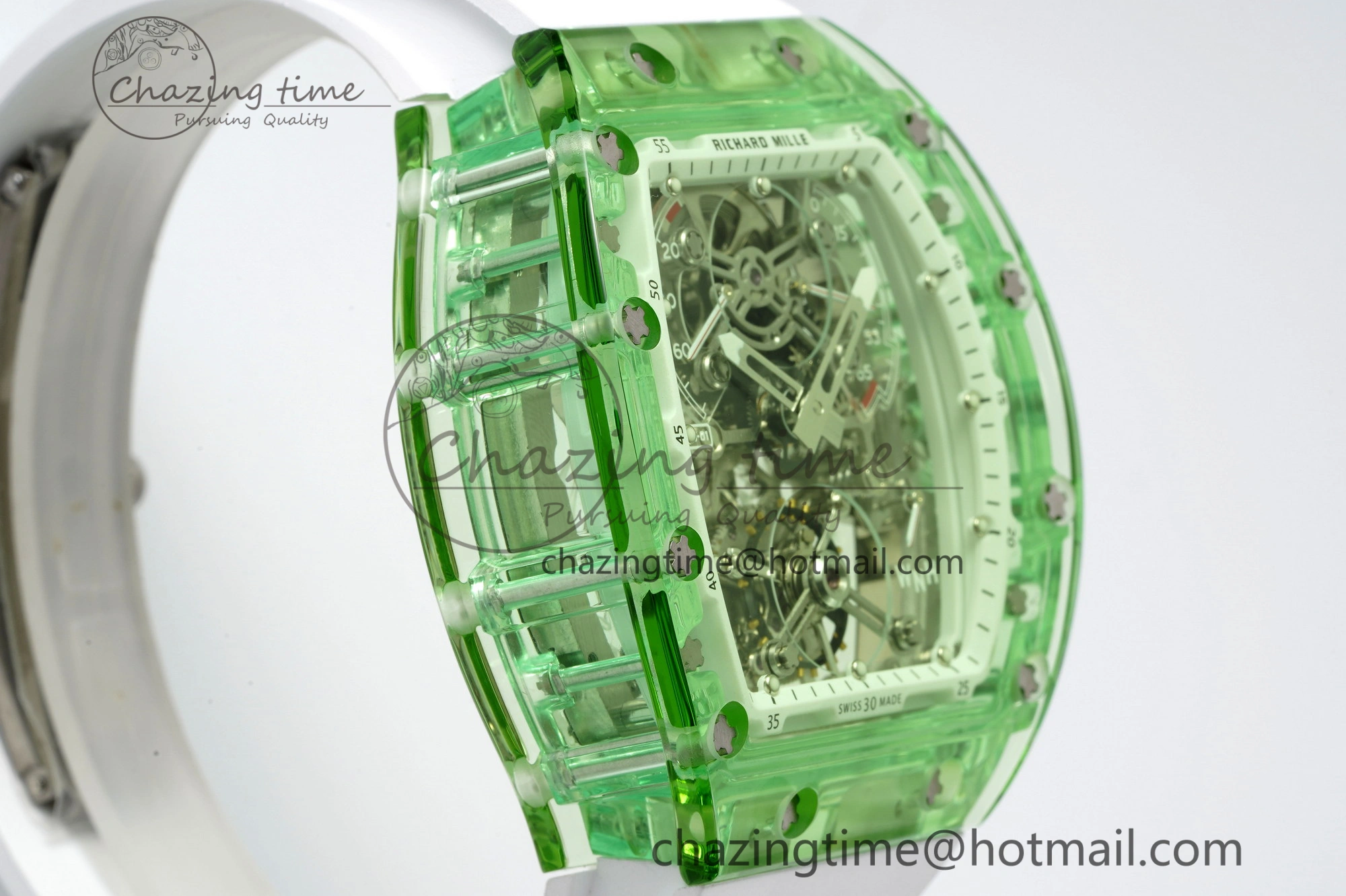 Durable RM56-01 Green Transparent Tourbillon RMF Best Edition Skeleton Dial on White Rubber Strap 9374
