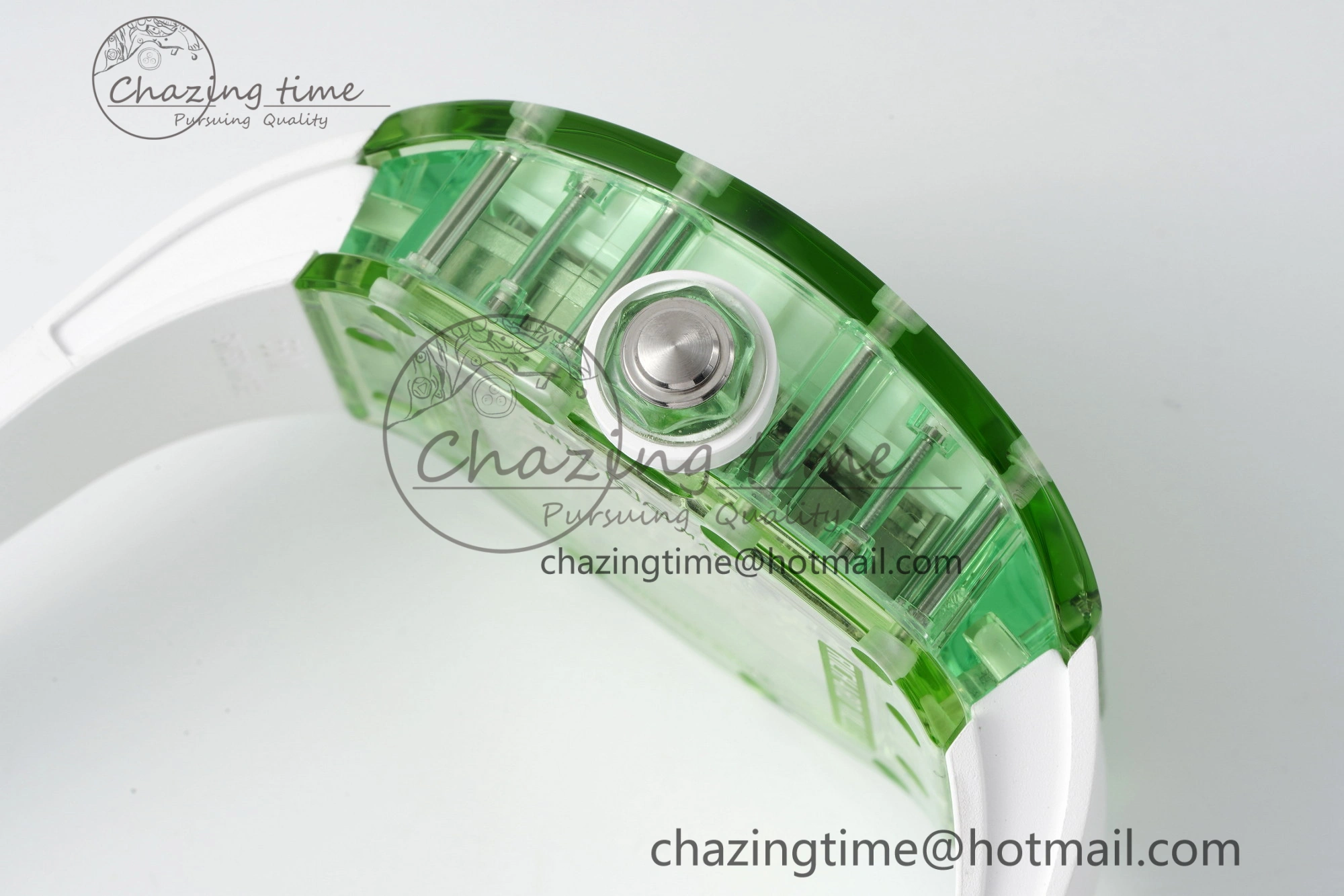 Durable RM56-01 Green Transparent Tourbillon RMF Best Edition Skeleton Dial on White Rubber Strap 9374