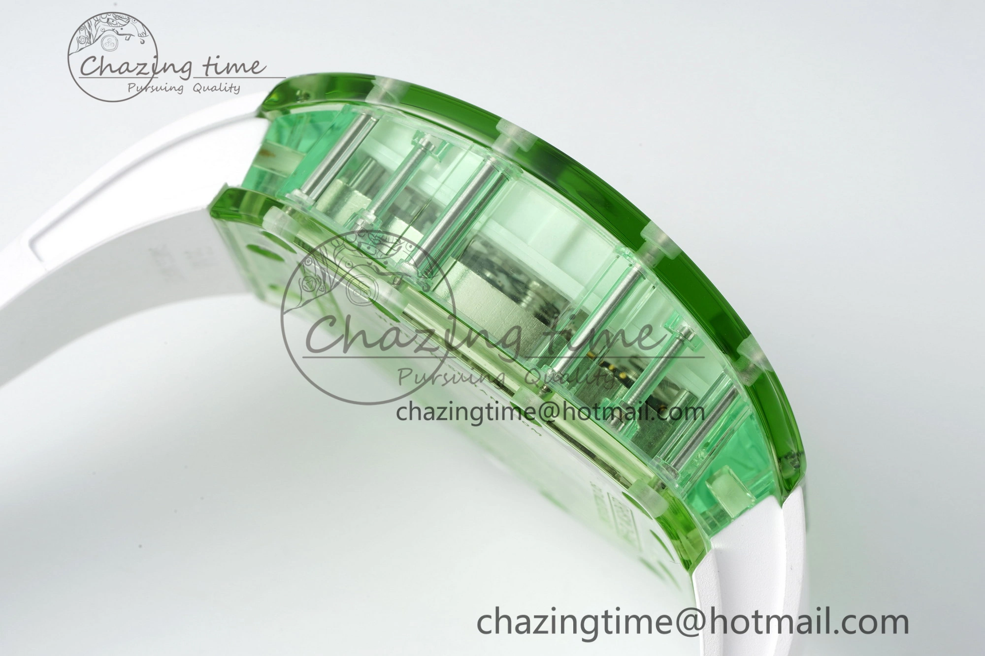 Durable RM56-01 Green Transparent Tourbillon RMF Best Edition Skeleton Dial on White Rubber Strap 9374