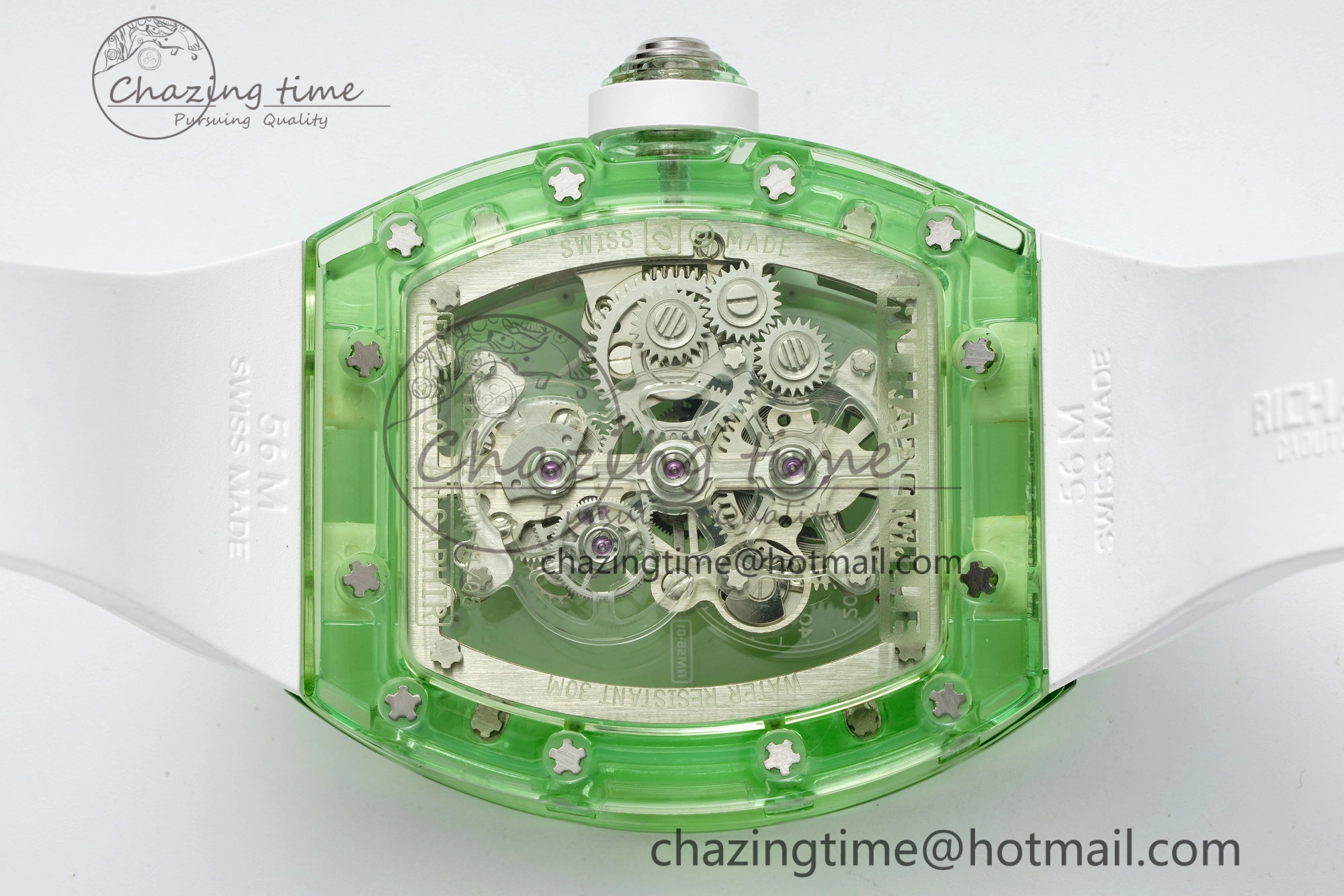 Durable RM56-01 Green Transparent Tourbillon RMF Best Edition Skeleton Dial on White Rubber Strap 9374