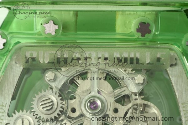 Durable RM56-01 Green Transparent Tourbillon RMF Best Edition Skeleton Dial on White Rubber Strap 9374