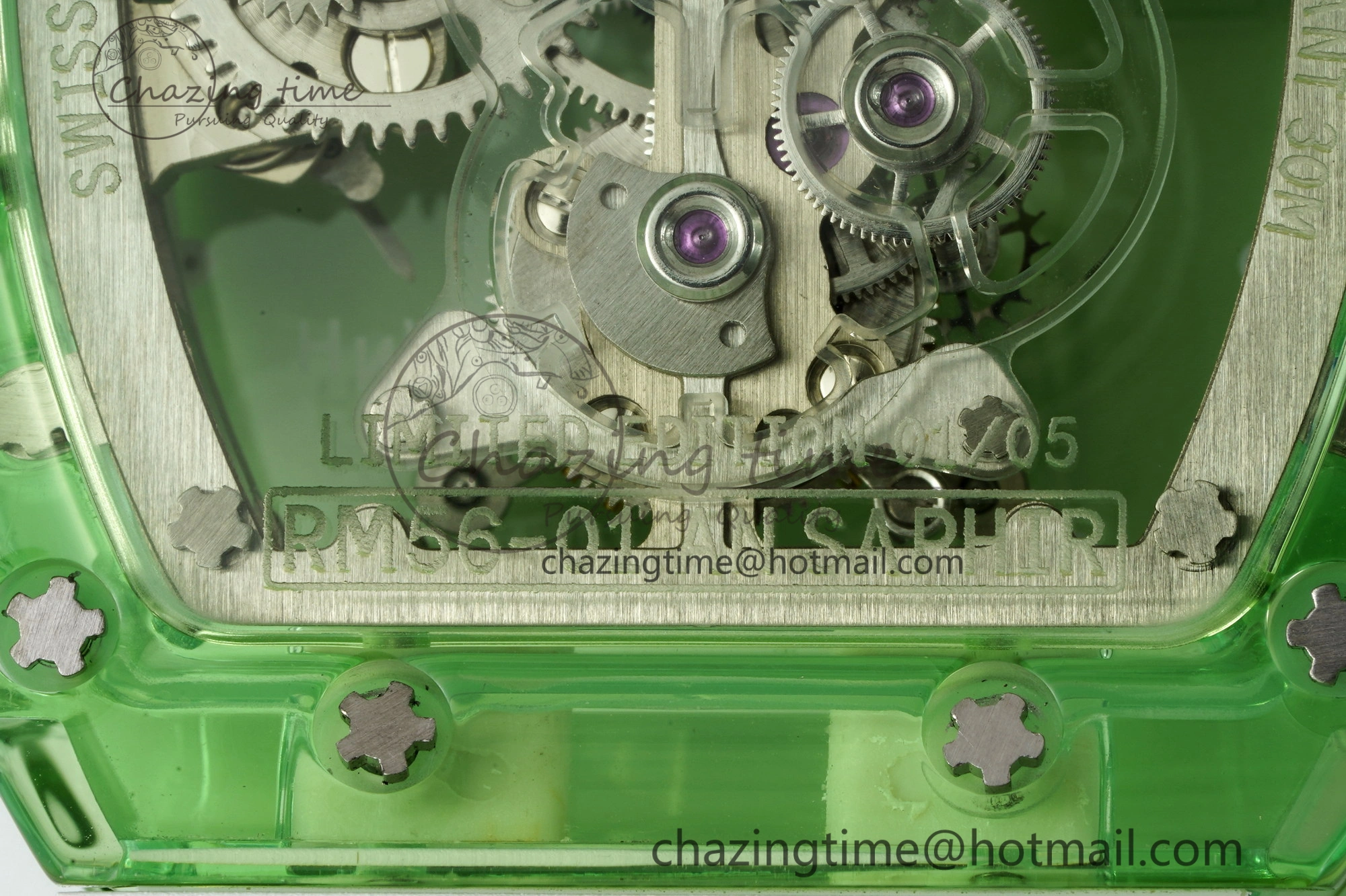 Durable RM56-01 Green Transparent Tourbillon RMF Best Edition Skeleton Dial on White Rubber Strap 9374