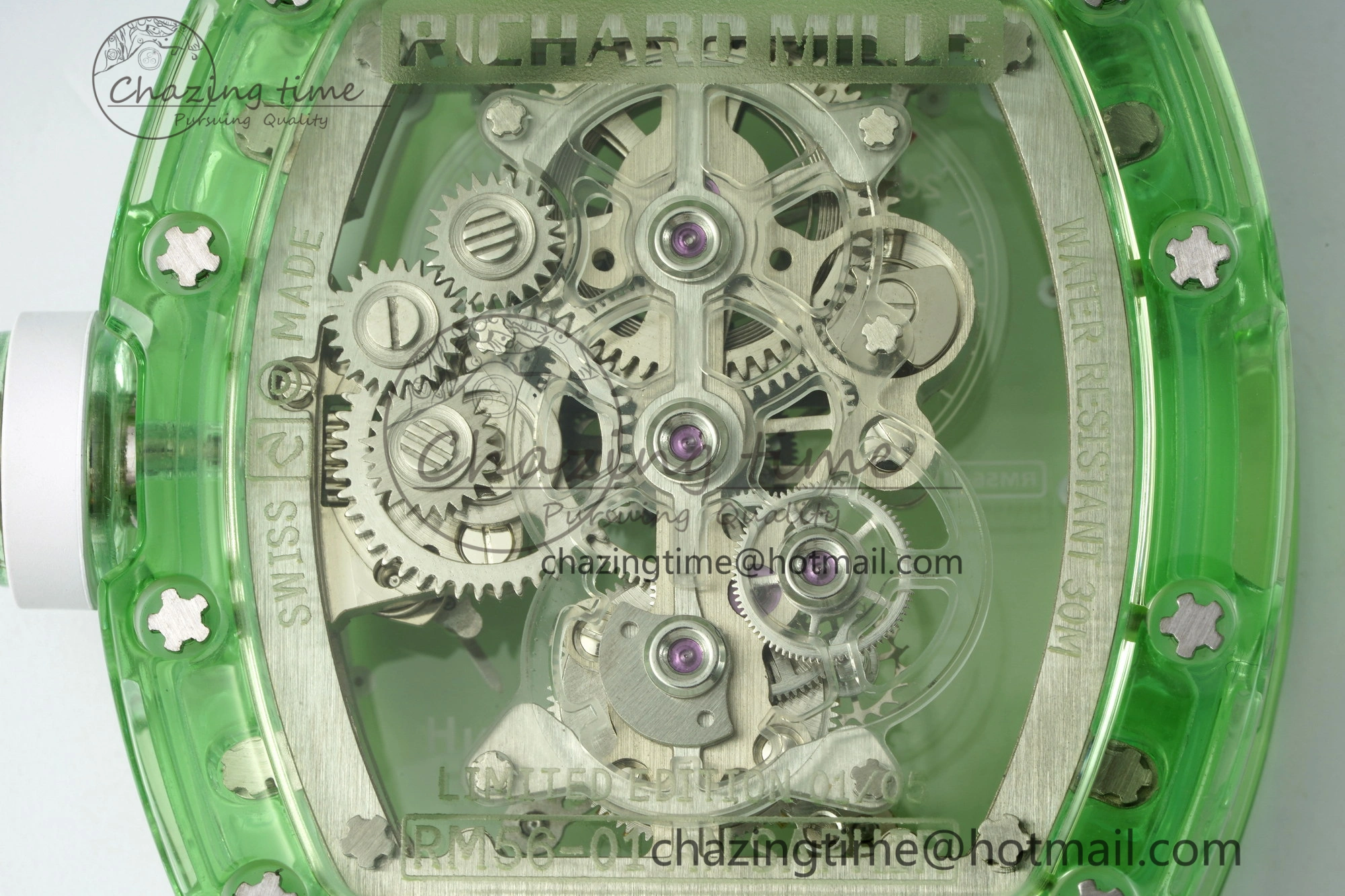 Durable RM56-01 Green Transparent Tourbillon RMF Best Edition Skeleton Dial on White Rubber Strap 9374