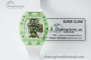 Durable RM56-01 Green Transparent Tourbillon RMF Best Edition Skeleton Dial on White Rubber Strap 9374
