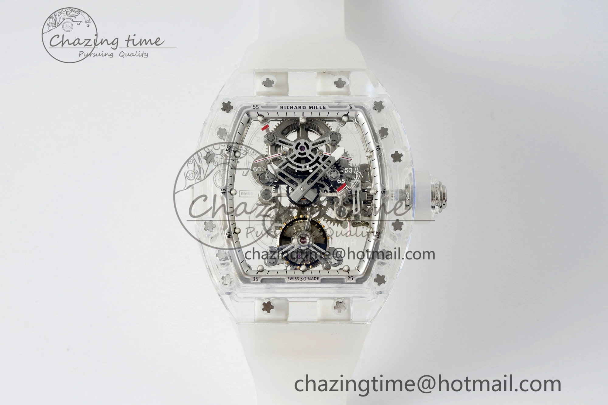 Sustainable RM56-01 Transparent Tourbillon RMF Best Edition Skeleton Dial on Transparent Rubber Strap 9375